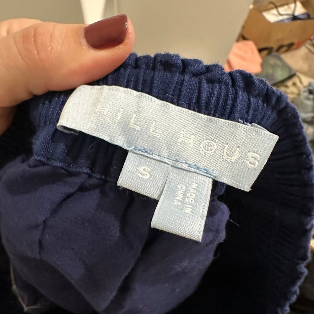 S Hill House Tuckernuck Navy Blue Ruffle Mini Skirt Linen - Picture 3 of 4